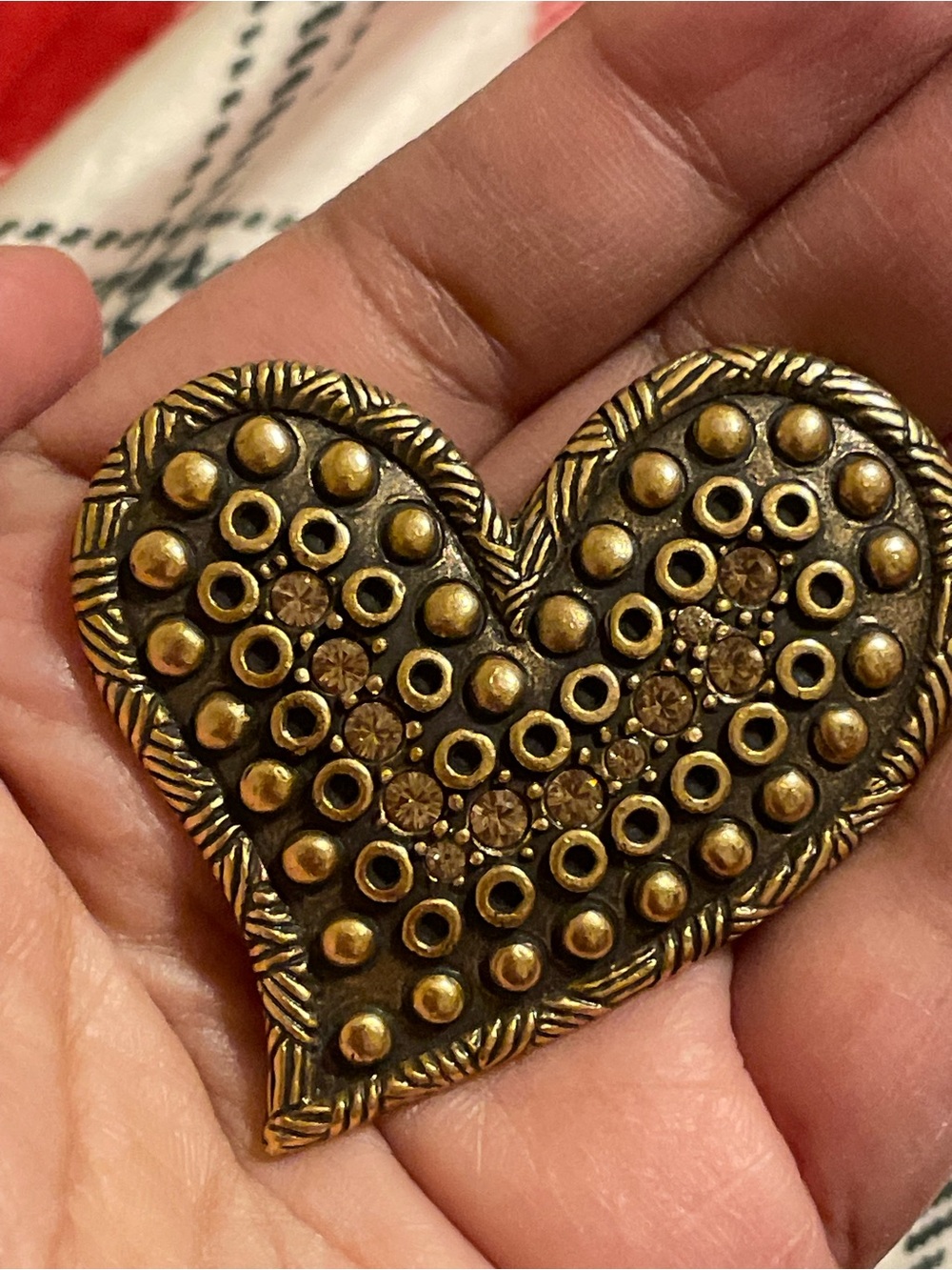 Chico's/AHA Gold Heart Brooch with Rhinestone Accents